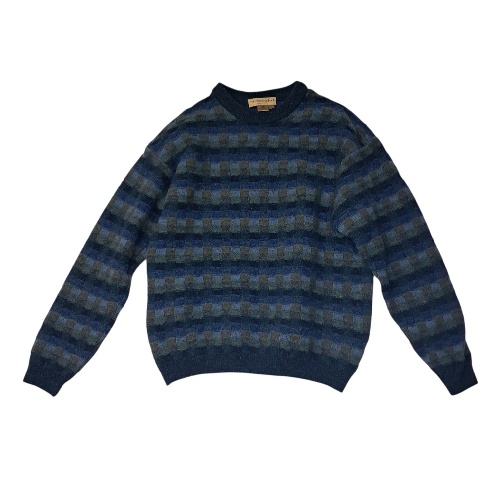 Tricots St. Raphael Sweaterโ Mens Large Blue Wool Geometric Textured Grandpa